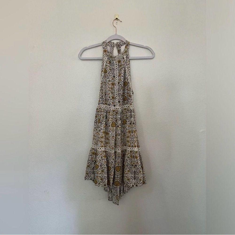 Anthropologie Floral Mini Dress - Cream and Brown